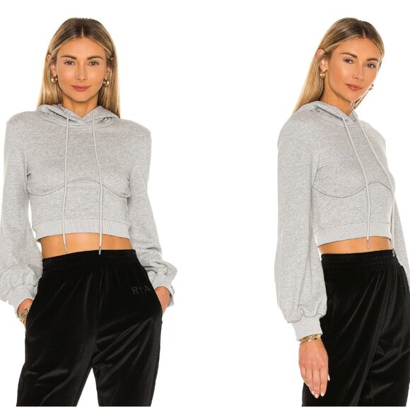Superdown Christine Crop Hoodie - Size Small - Heather Grey - Corset Style - Picture 1 of 5